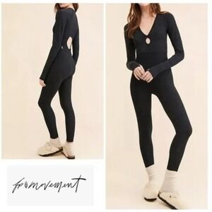 Free People  Movement  Womens Black Shimmer One Piece Bodysuit Sz M/L $128